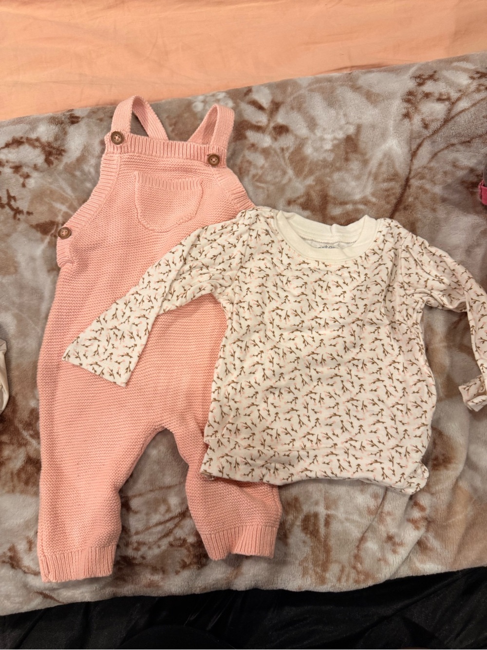 Carter's Pink Knit Overalls with Floral Tee